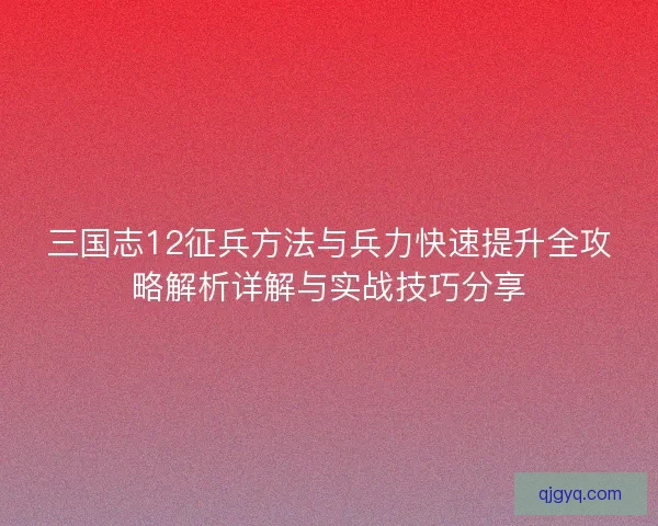 三国志12征兵方法与兵力快速提升全攻略解析详解与实战技巧分享