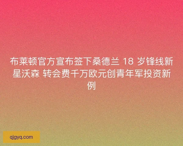 布莱顿官方宣布签下桑德兰 18 岁锋线新星沃森 转会费千万欧元创青年军投资新例